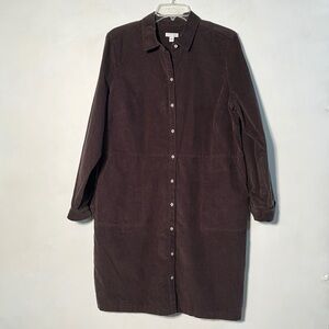 J. Jill Brown Cotton Corduroy Pocket Button Shirt Dress